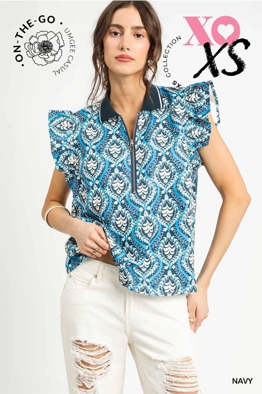 Azalea Zip Up Navy Top