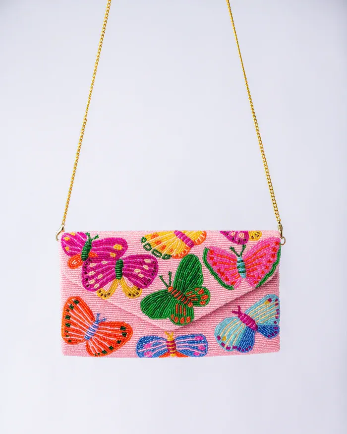 PRIA Busy Butterfly Pink Clutch