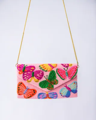 PRIA Busy Butterfly Pink Clutch