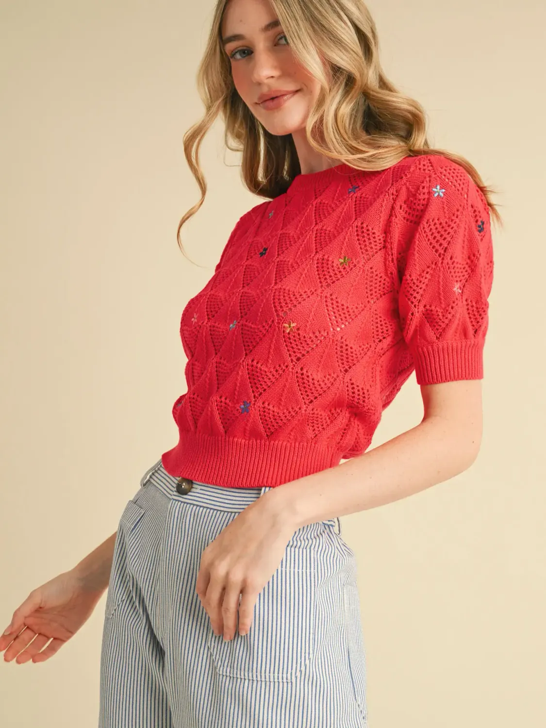Coraline Red/Coral Crochet Top