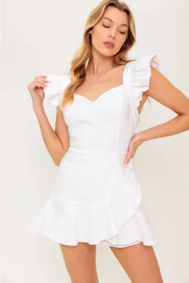 FLYING TOMATO Grace White Denim Romper