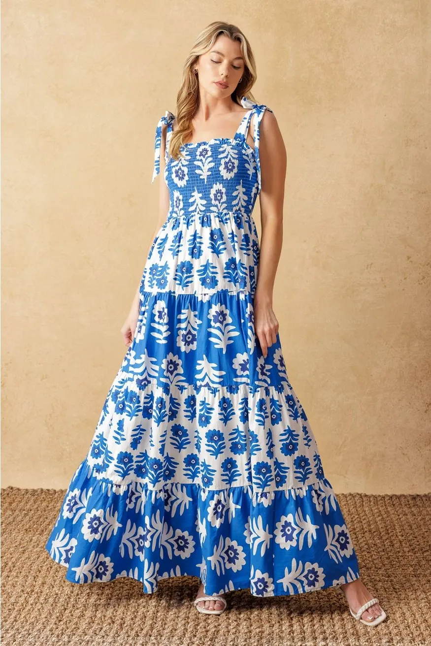 FT Lena Blue Ivory Maxi Dress