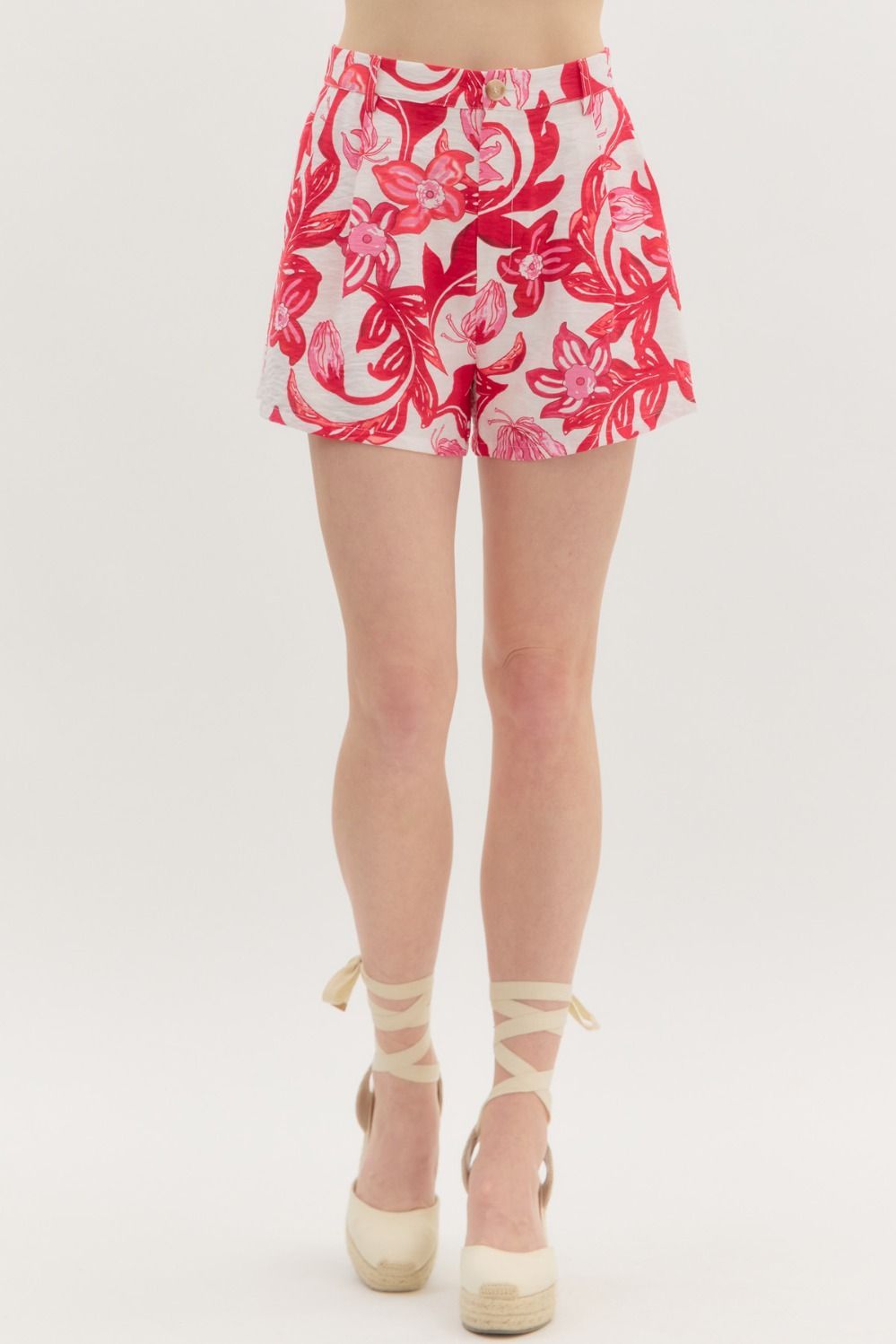 ENTRO Tasha Red Print Shorts