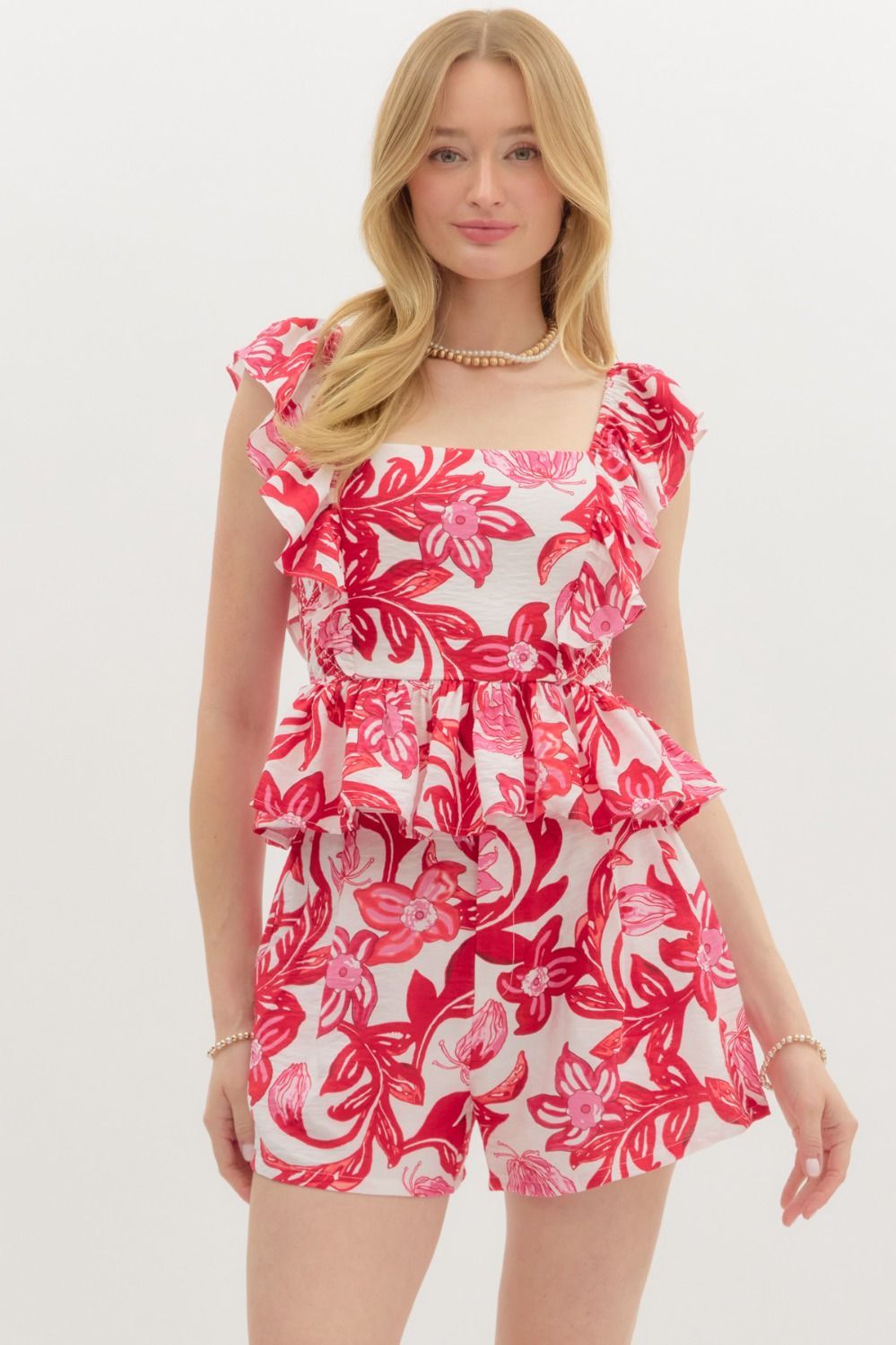 ENTRO Tasha Red Print Top