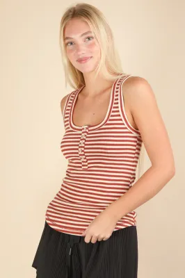 VERY J Striped Button Down Fitted Tank