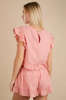 VERY J Raya Ruffle Short Set-Blush