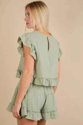 VERY J Raya Ruffle Short Set-Sage