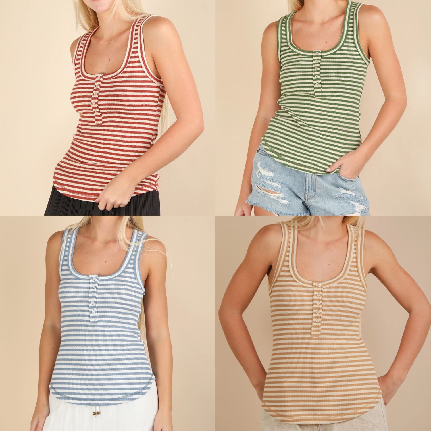 VERY J Striped Button Down Fitted Tank