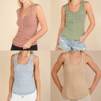 VERY J Striped Button Down Fitted Tank