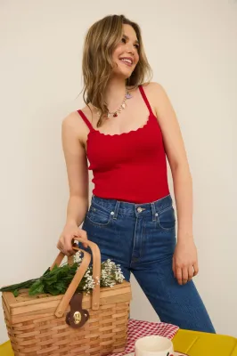B.Pepper Scalloped Cami Top-Red