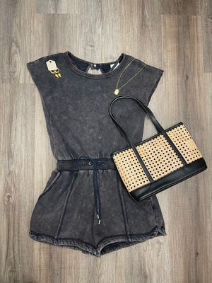 VERY J Washed Knit Romper-Black 