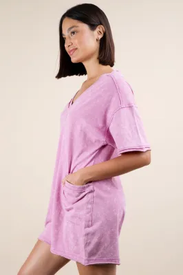 VERY J Mineral Wash Oversized Romper-Orchid