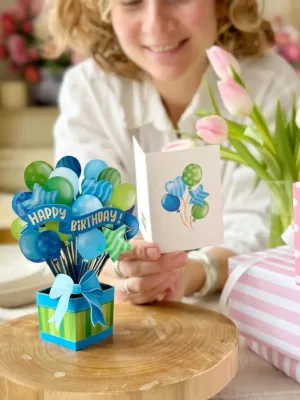 FreshcutPaper Mini Blue Birthday Balloons Card