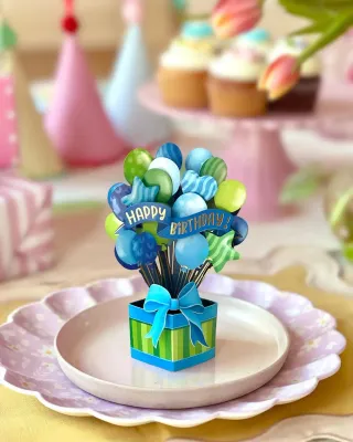 FreshcutPaper Mini Blue Birthday Balloons Card