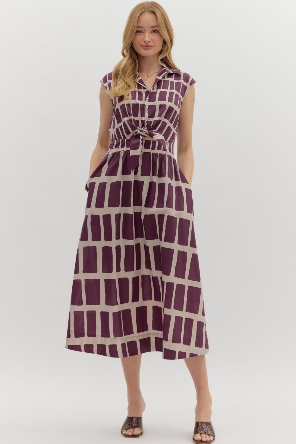 ENTRO Plum Mosaic Midi Dress