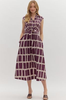 ENTRO Plum Mosaic Midi Dress