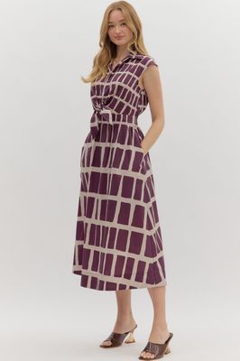 ENTRO Plum Mosaic Midi Dress