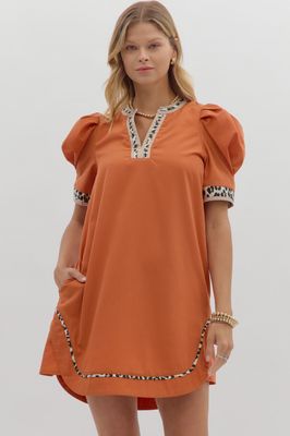 ENTRO Savannah Wild Puff Sleeve Mini Dress