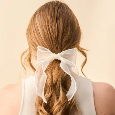TDE Sheer Pearl Hair Bow 