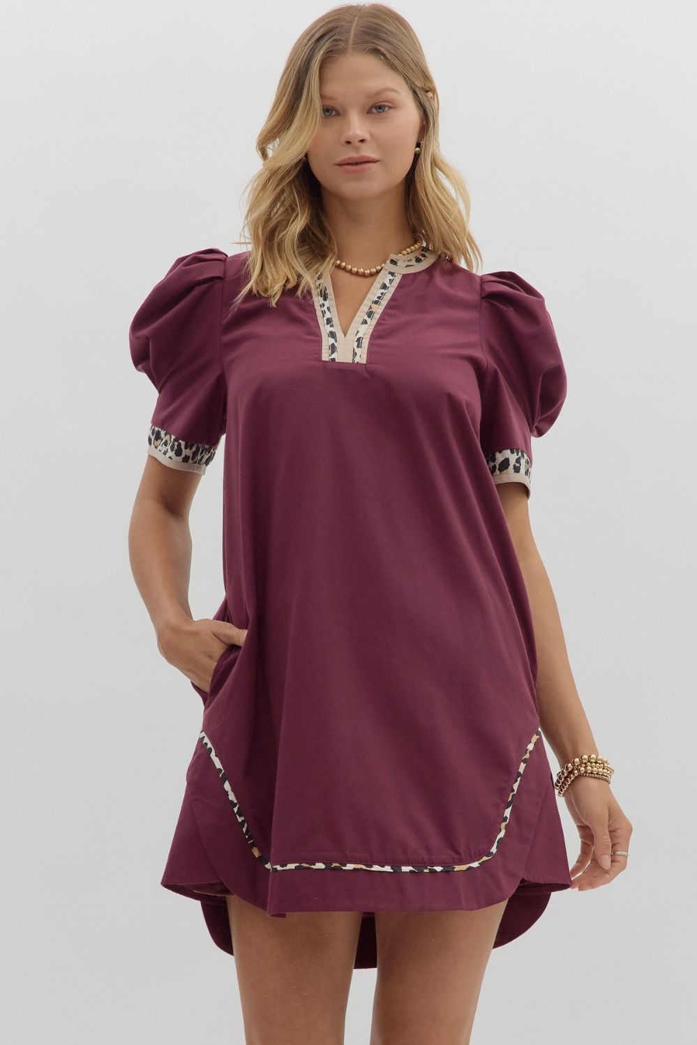 Entro Plum Wild Puff Sleeve Dress
