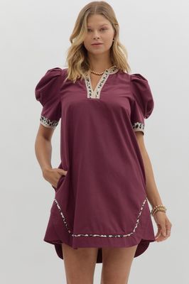 Entro Plum Wild Puff Sleeve Dress