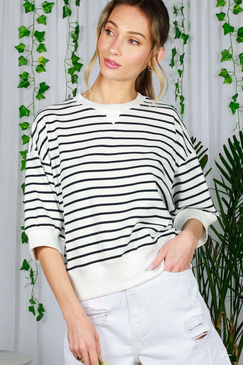 V&amp;L White/Black Striped Sweatshirt