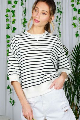 V&amp;L White/Black Striped Sweatshirt