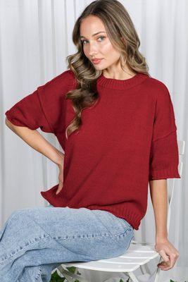 V&amp;L Burgundy  Crew Neck Knitted Sweater