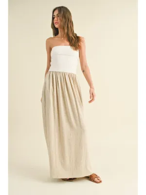 Miou Muse Sylvia Ribbed Combo Dress-Oatmeal 