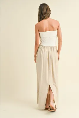 Miou Muse Sylvia Ribbed Combo Dress-Oatmeal 