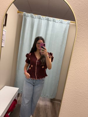 B.P Crochet Floral Knit Cardigan- Burgundy 