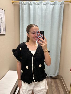 B.P Crochet Floral Knit Cardigan- Black 