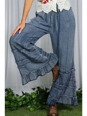 V&amp;L Wide Leg Tiered Denim Pants