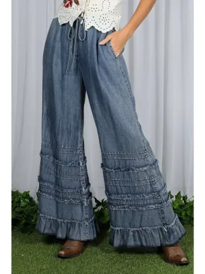 V&amp;L Wide Leg Tiered Denim Pants