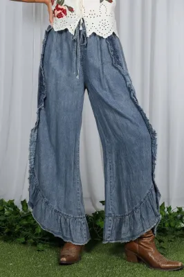 V&amp;L Ruffled Side Seam Denim Pants
