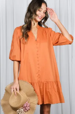 V&amp;L Burnt Orange Embroidered Sleeve Dress