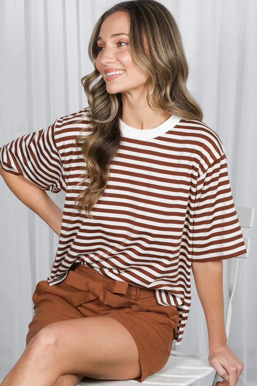 V&amp;L Chocolate Stripe Crewneck Tee