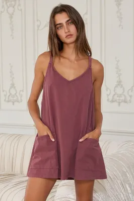 BL Mineral Washed Mini Dress/Romper Burgundy