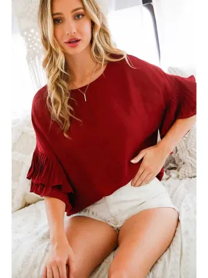 V&amp;L Burgundy Accordion Pleat Top 60260