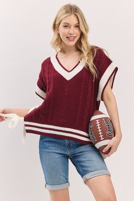 S&amp;S Game Day Cable Knit Varsity Sweater- Burgundy