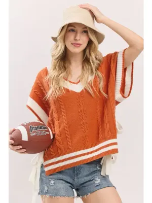 S&amp;S Game Day Cable Knit Varsity Sweater- Rust