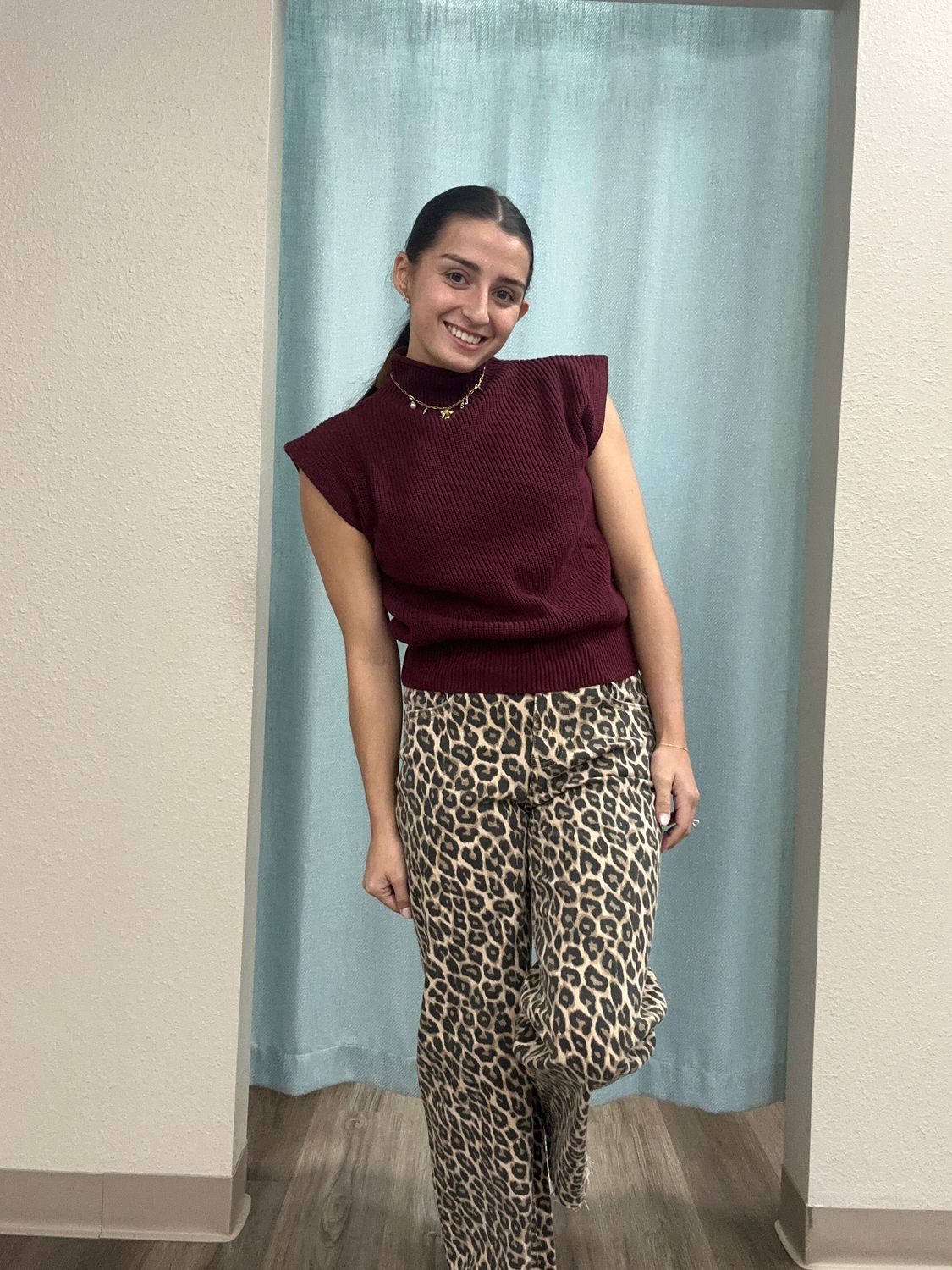 Maroon Mock Neck Ribbed Knit Sweater