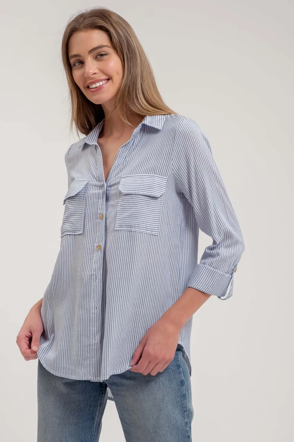 BLU PEPPER Navy Stripe Button Down