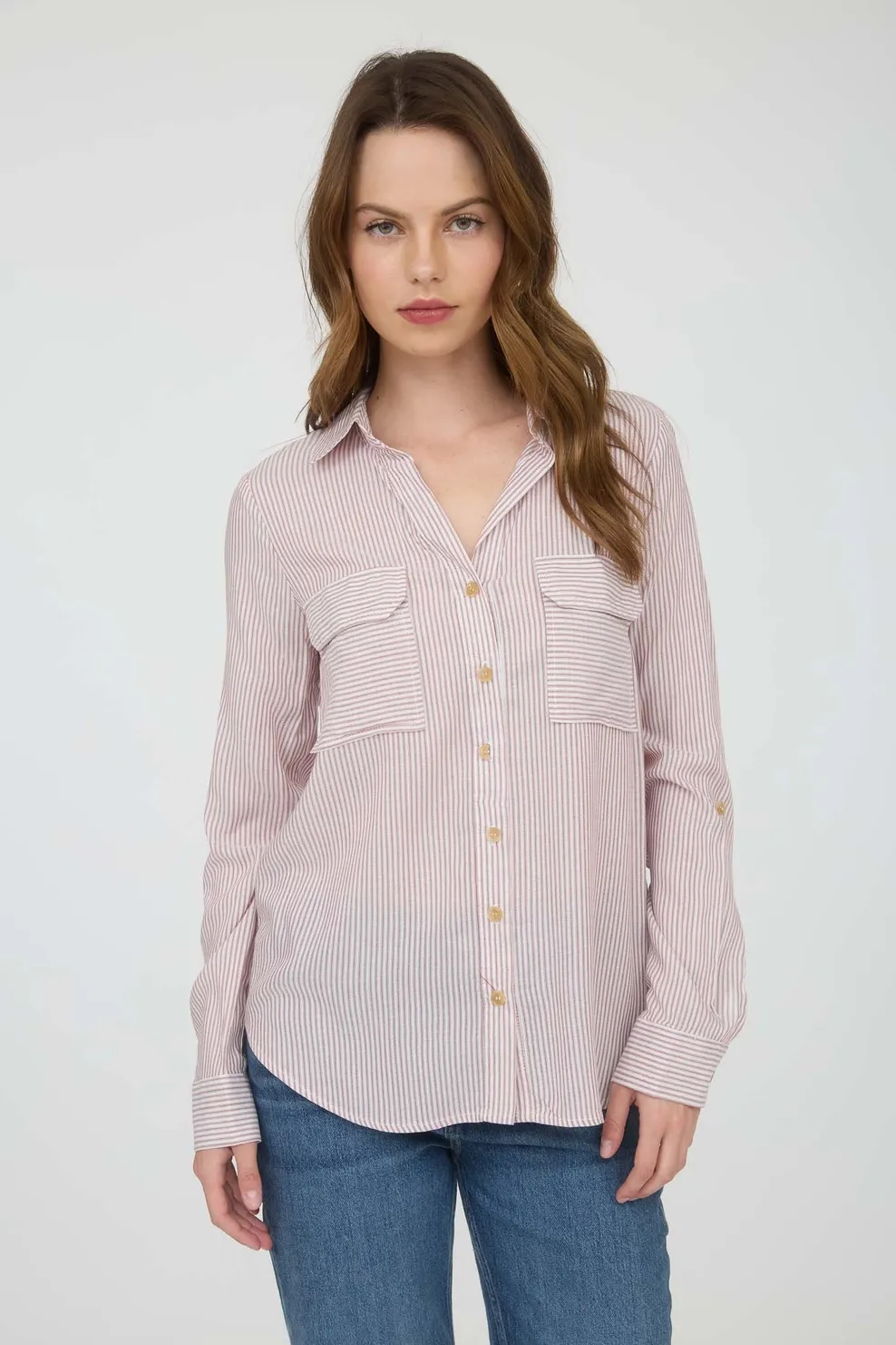 BLU PEPPER Maroon Stripe Button Down