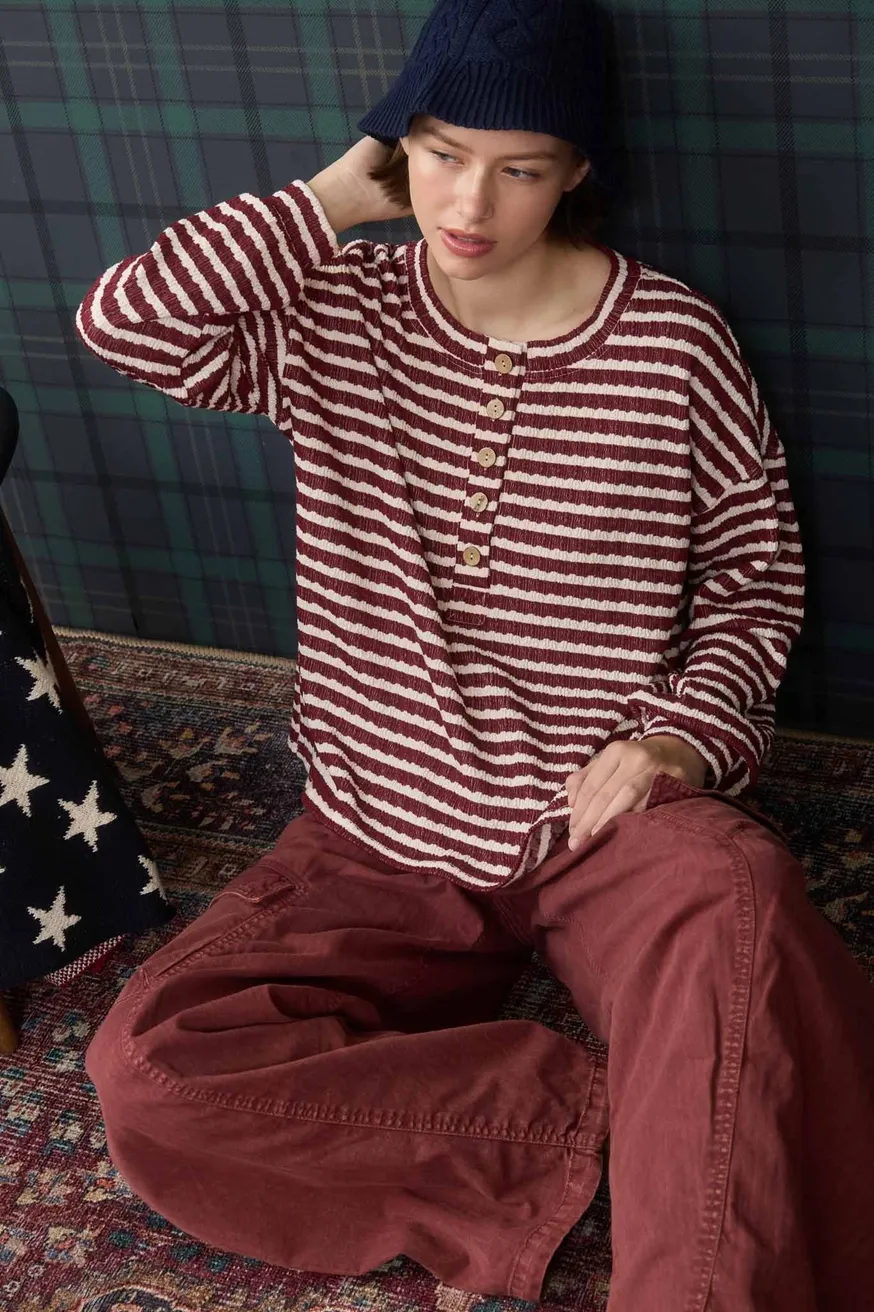 Textured Stripe Maroon Henley