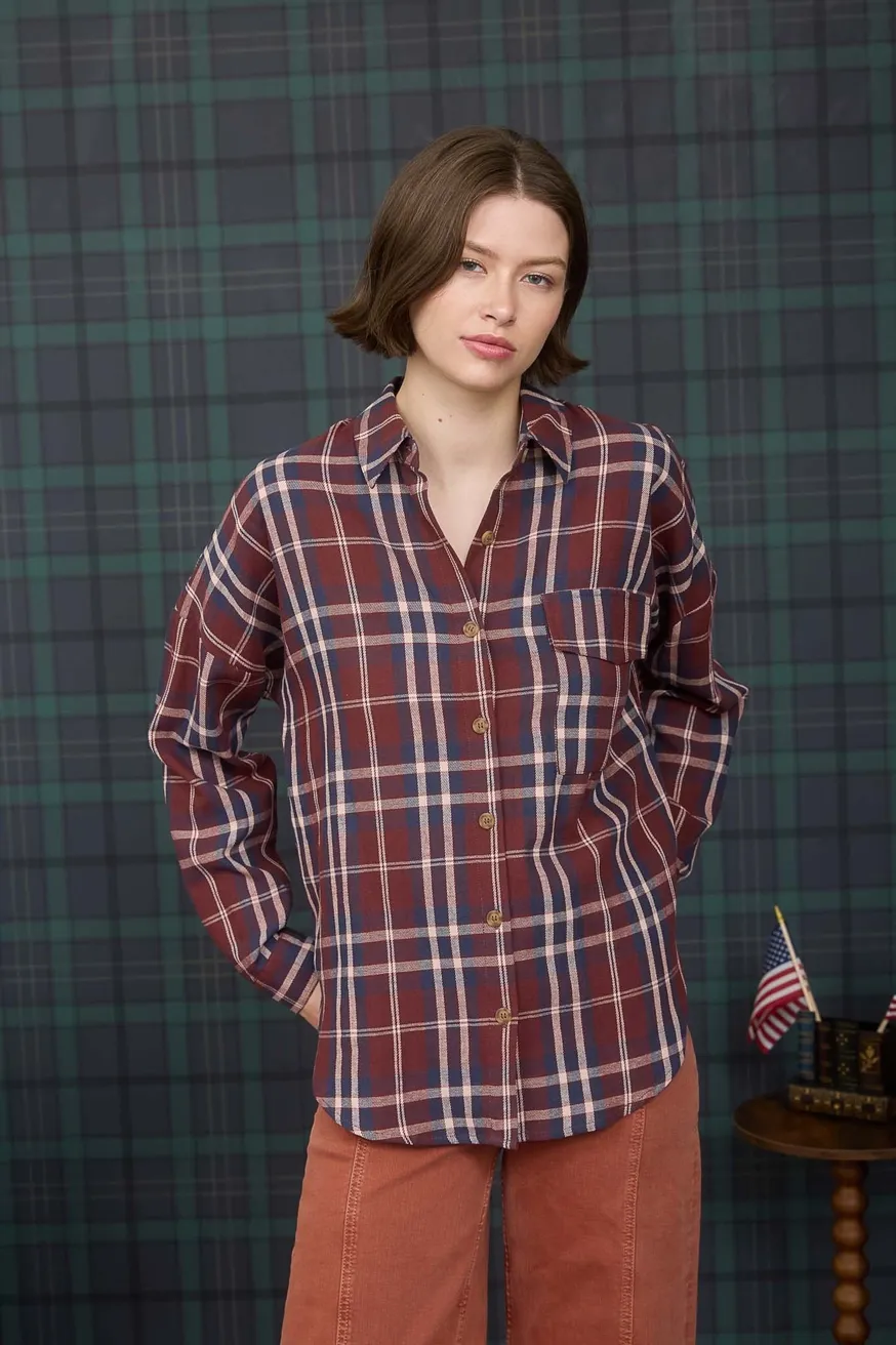 BLU PEPPER Maroon Plaid Button Down
