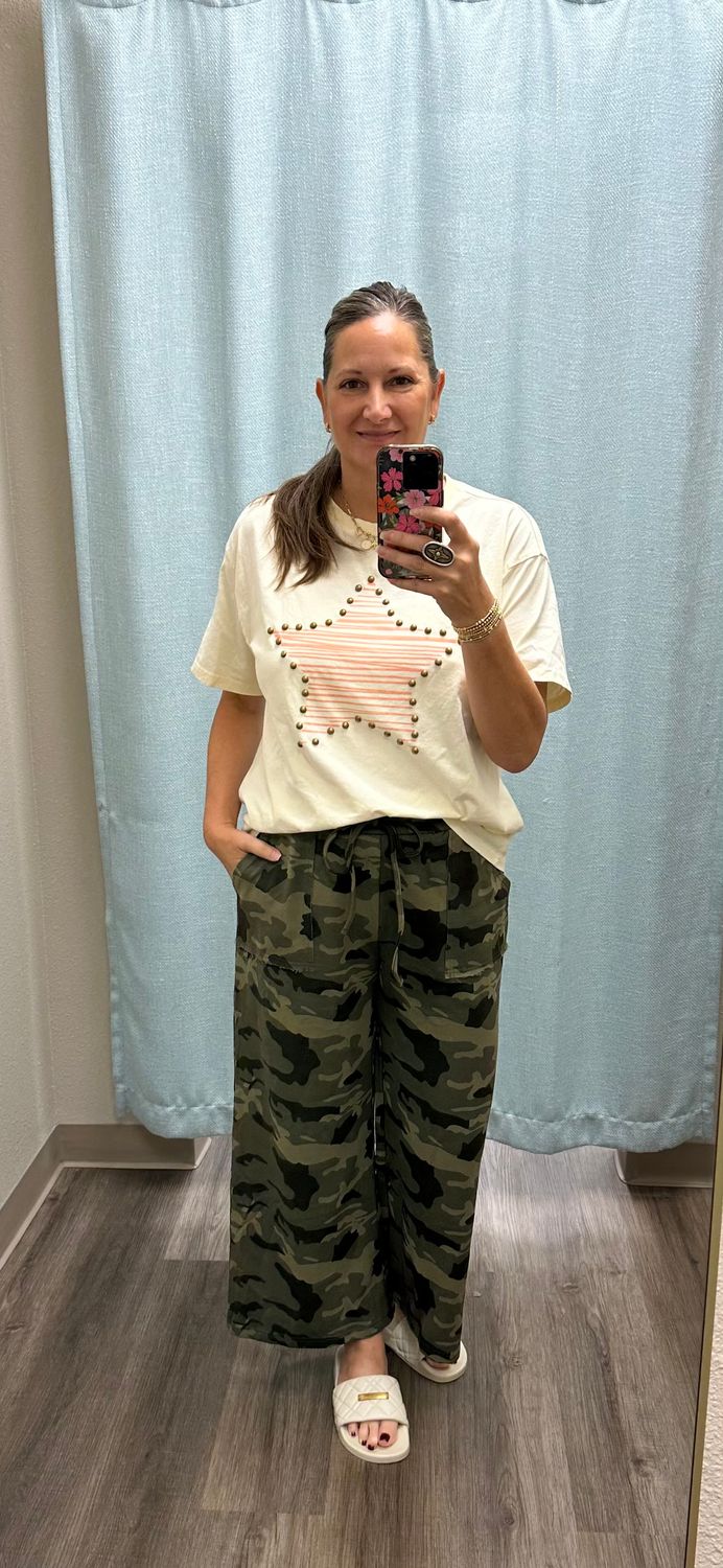 Easel Studded Star Print Tee