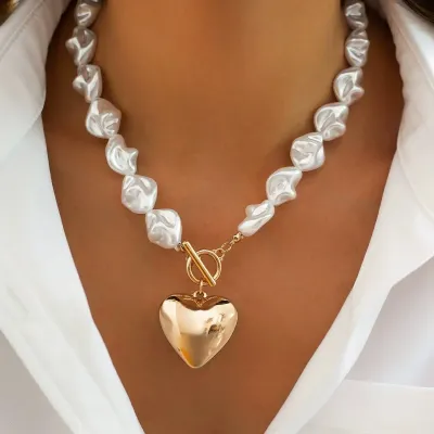 JOSSLYN Pearl Beads Heart Necklace 