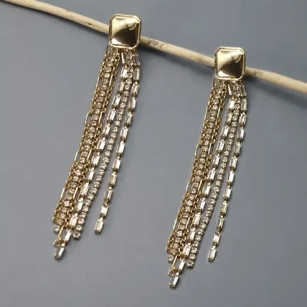 JOSSLYN Rhinestone Chain Fringe Earrings