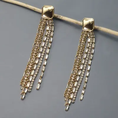 JOSSLYN Rhinestone Chain Fringe Earrings